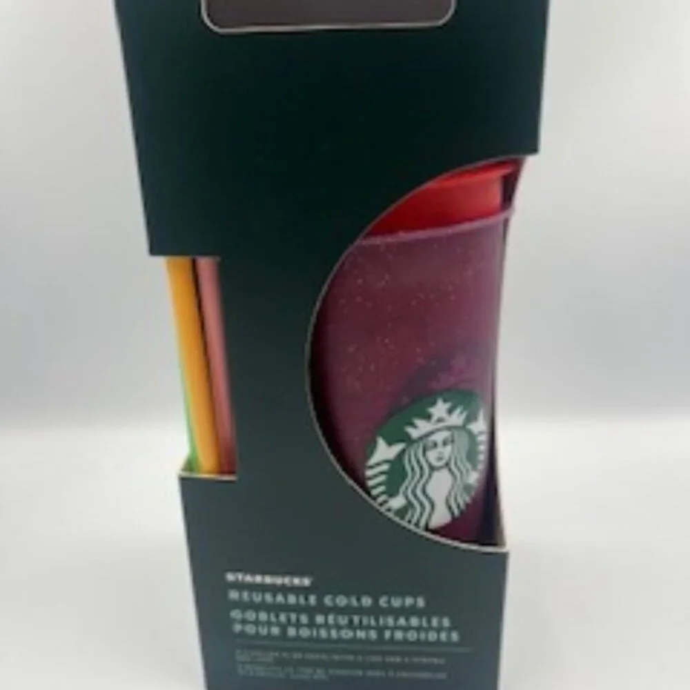 NEW Starbucks Glitter Cup Set Of 3‎ Cold Drink Tumblers 24 Oz Venti Holiday Cups